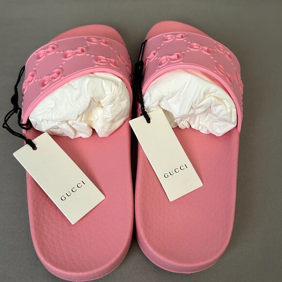 NWT Gucci GG pattern rubber sandals women's Pink 573922 size36 US6 - Picture 3 of 16